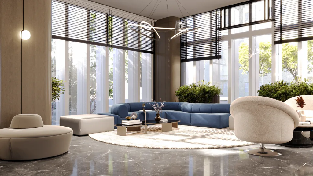 The Bridge’s ground-floor coworking space features floor-to-ceiling glass panels that, when opened, maximize natural ventilation and daylight, while its high ceilings and strategic airflow allow warmer air to rise, keeping the space naturally cooler and reducing reliance on electricity.