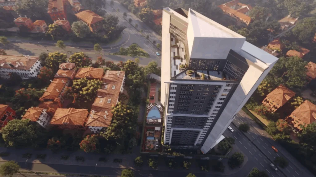 Cadenza’s prism shape is built to channel wind through and around the building, naturally cooling spaces by diverting air currents and releasing warm air upward, reducing the need for artificial cooling.